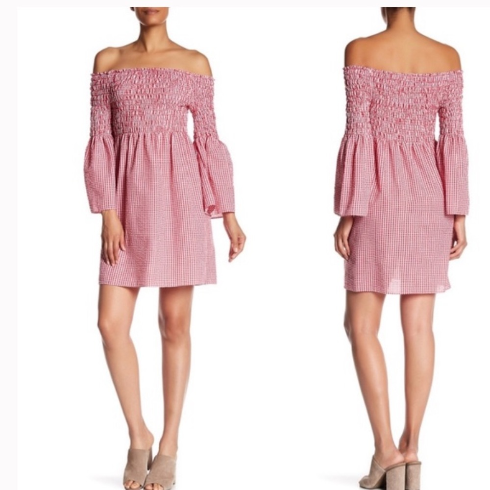 Max Studio Off Shoulder Bell Sleeve Gingham Dress (size S)